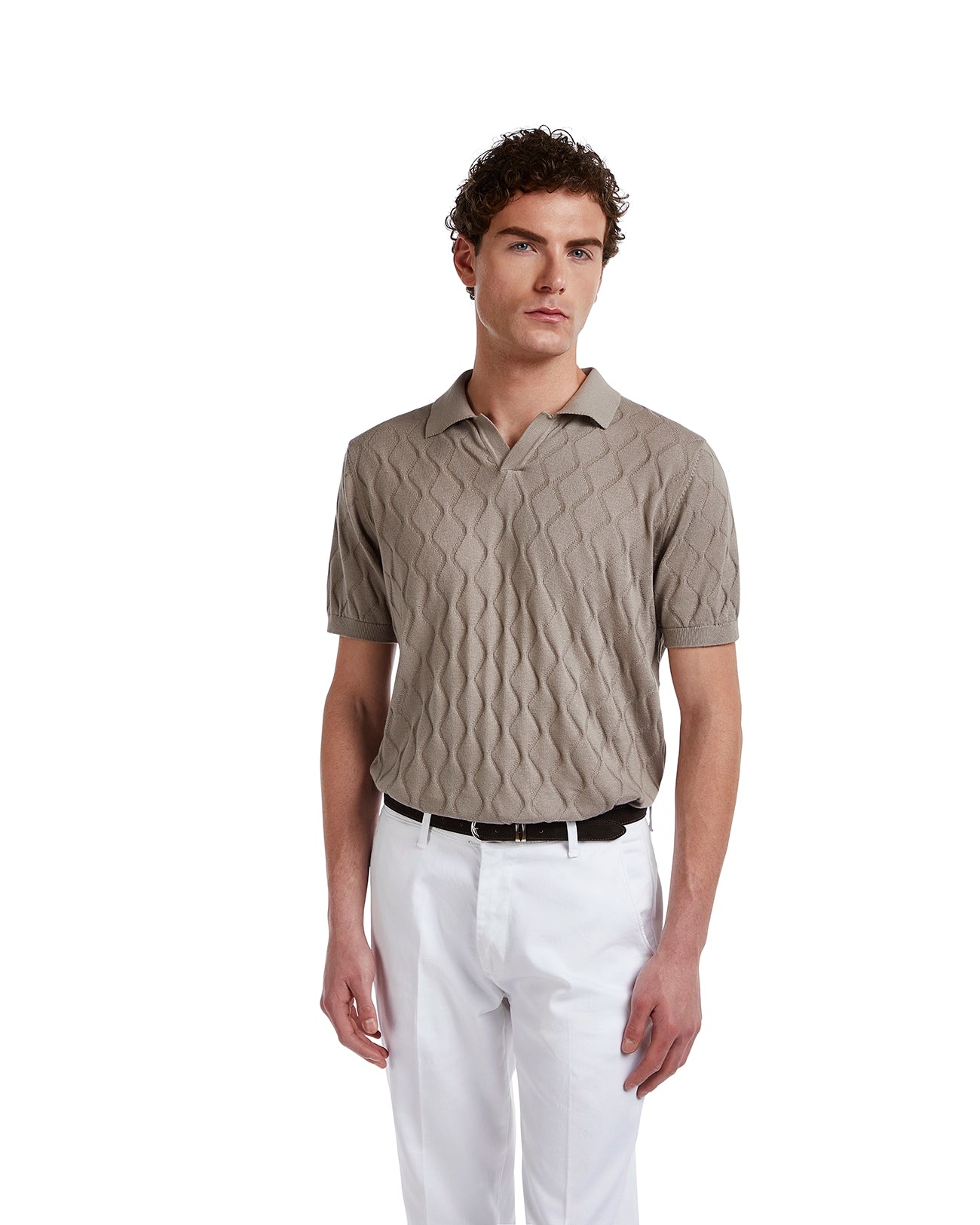 Polo Peter a onde in maglia beige
