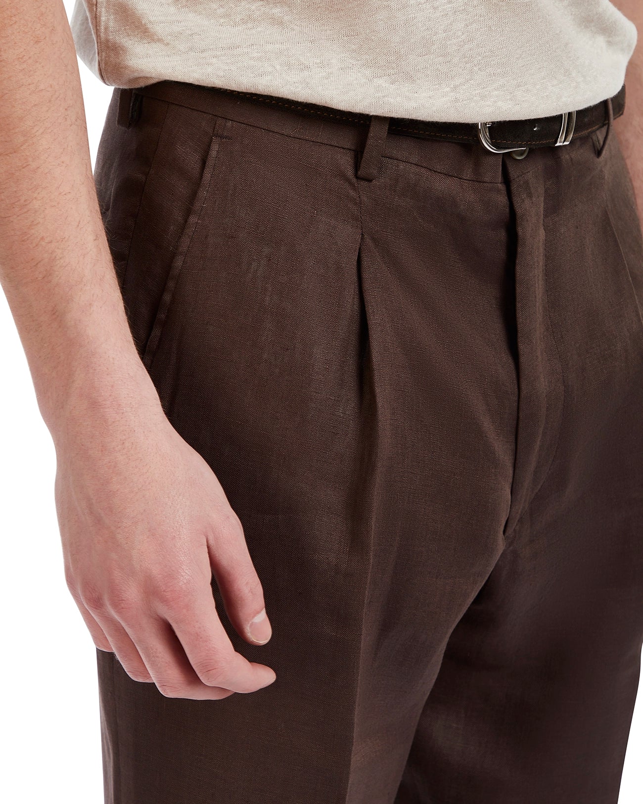 Piana trousers in pure dark brown linen