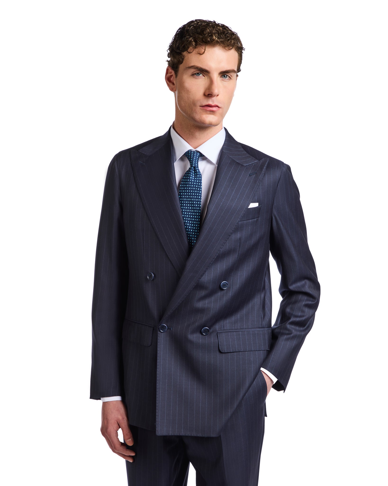 Vatange Drago blue pinstripe suit
