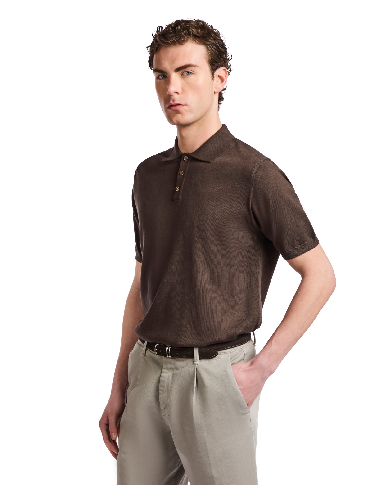 Polo Roger en maille marron foncé