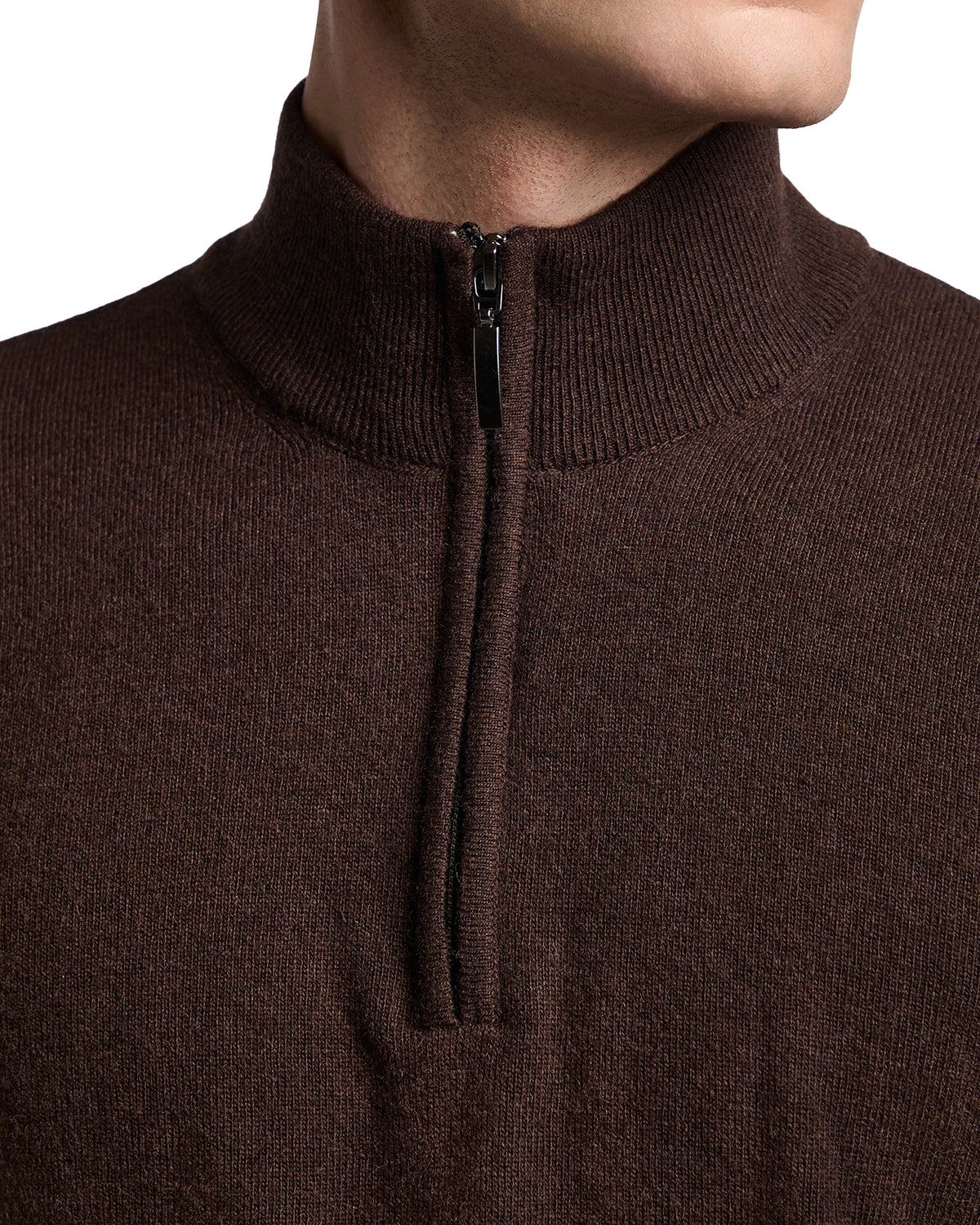 Jersey de cuello alto con cremallera Rory en mezcla de cachemira marrón oscuro