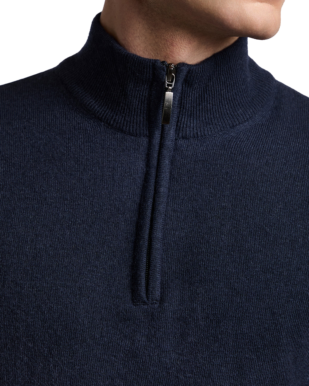Jersey de cuello alto con cremallera Rory de mezcla de cachemira azul oscuro