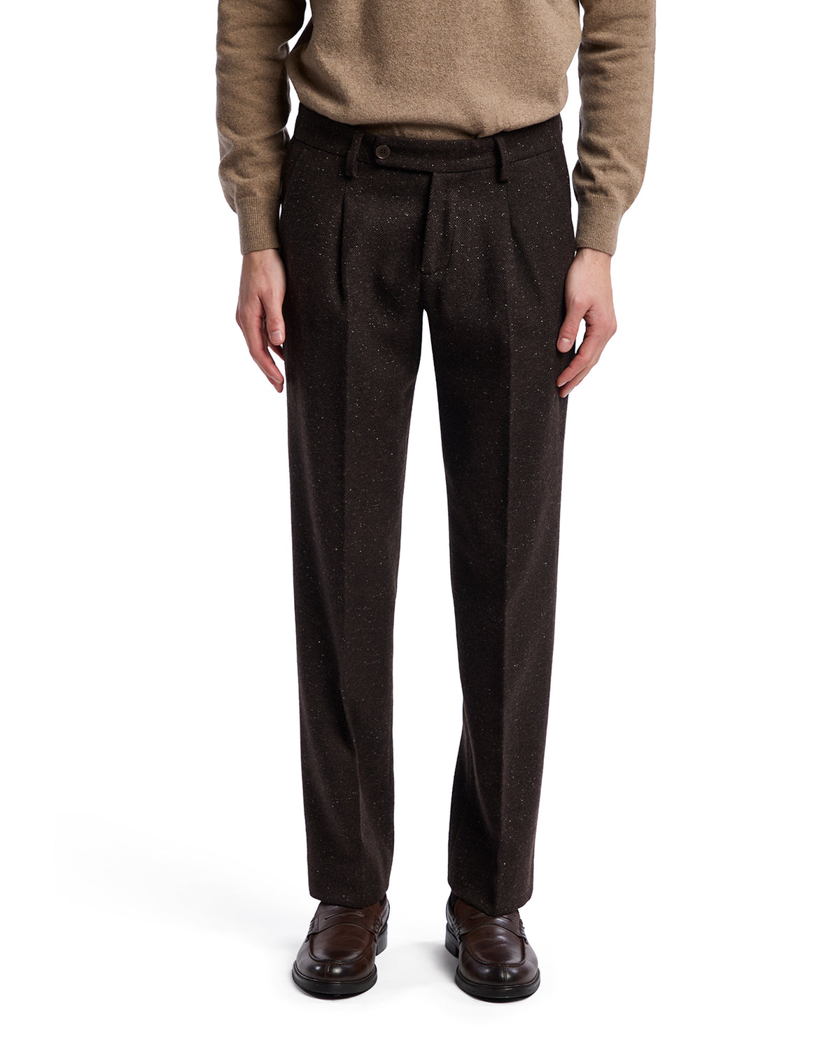 Pantalón sal y pimienta marrón oscuro