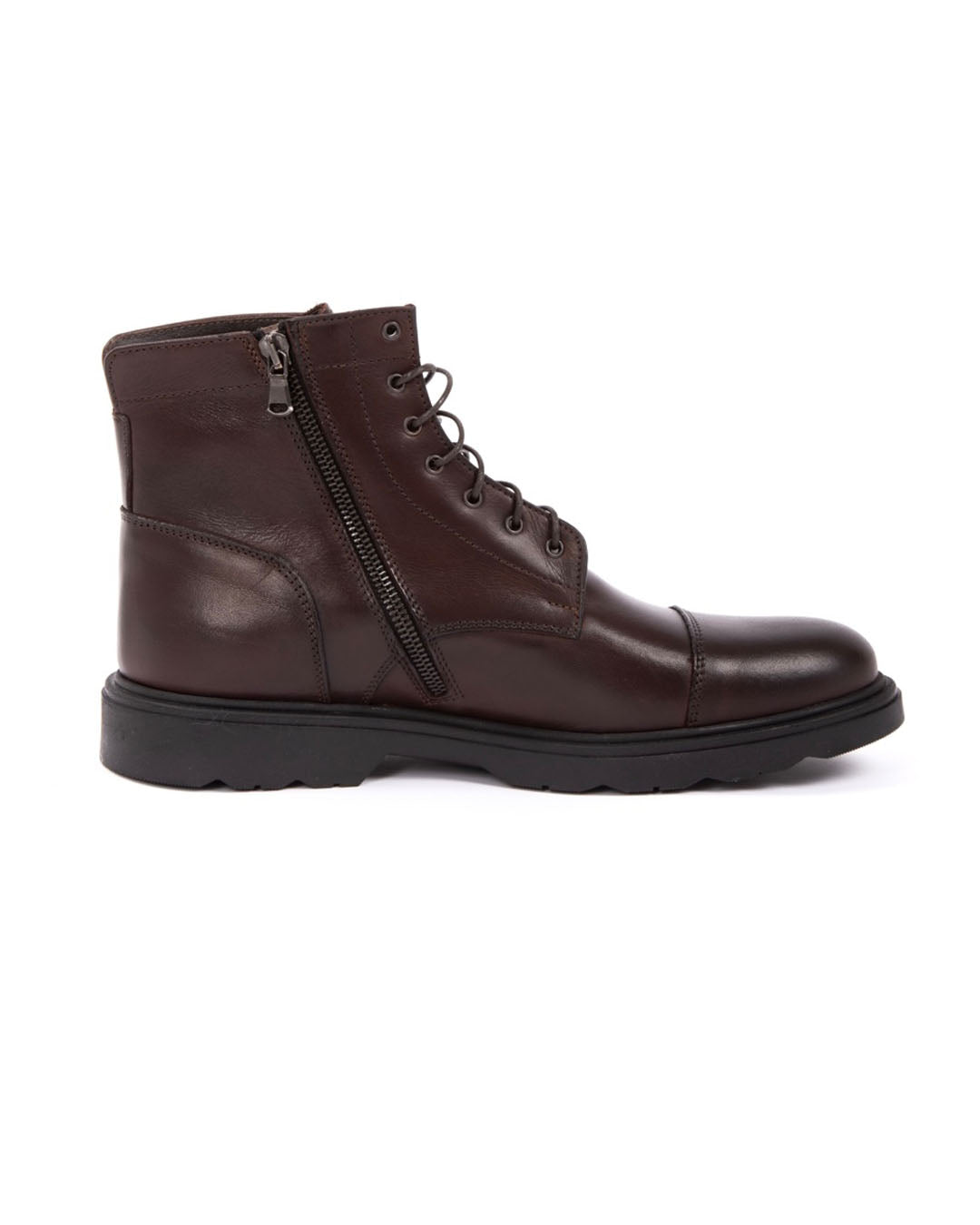Z02 - botte de combat en cuir marron foncé avec fermeture éclair