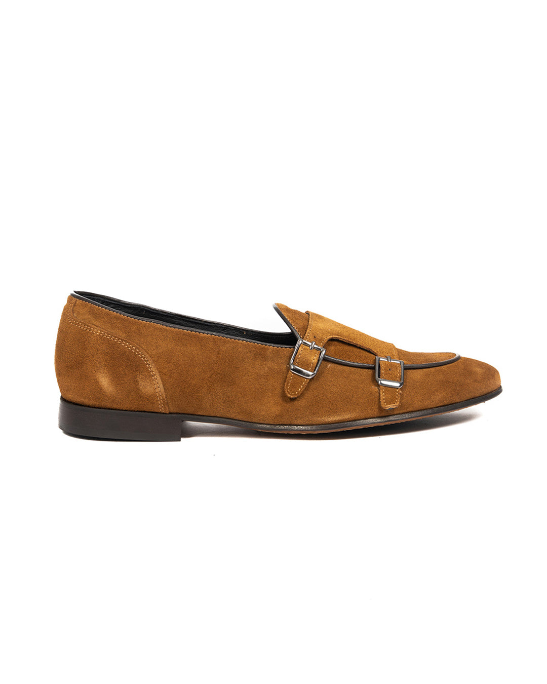 Gianni - camel suede moccasin with double buckle