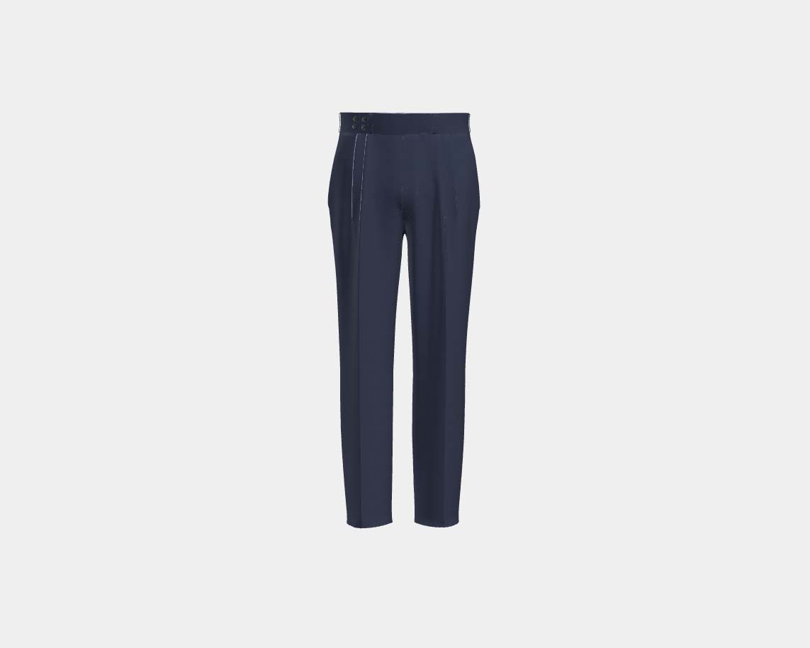 Pantalon tailleur en laine des années 130 à rayures bleues Caccioppoli avec bande