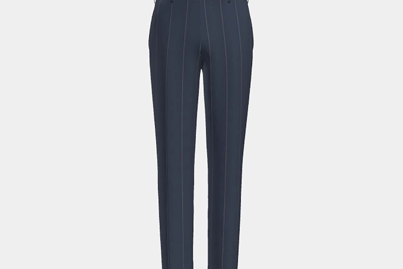 Pantalon ajusté en laine bleu à fines rayures années 130 Caccioppoli