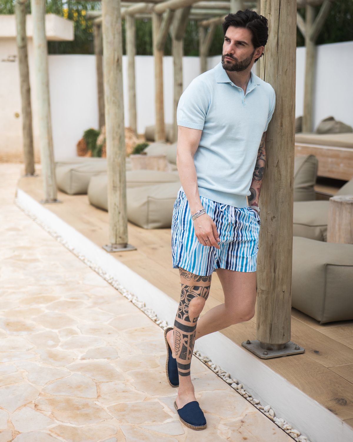Stripe - maillot de bain bleu clair à motifs