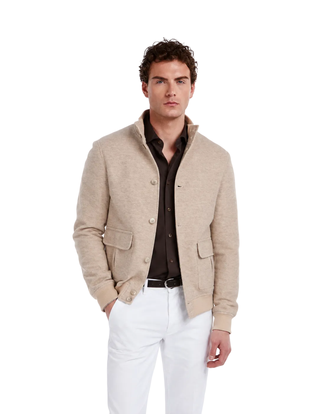 Cazadora bomber Trieste beige de algodón