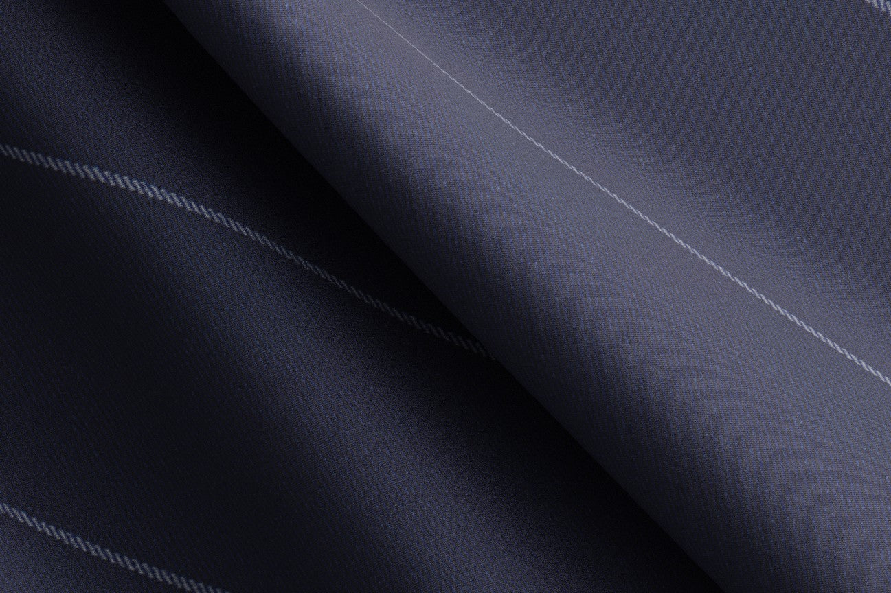 Pantalon tailleur en laine et soie bleu années 150 Caccioppoli avec bande