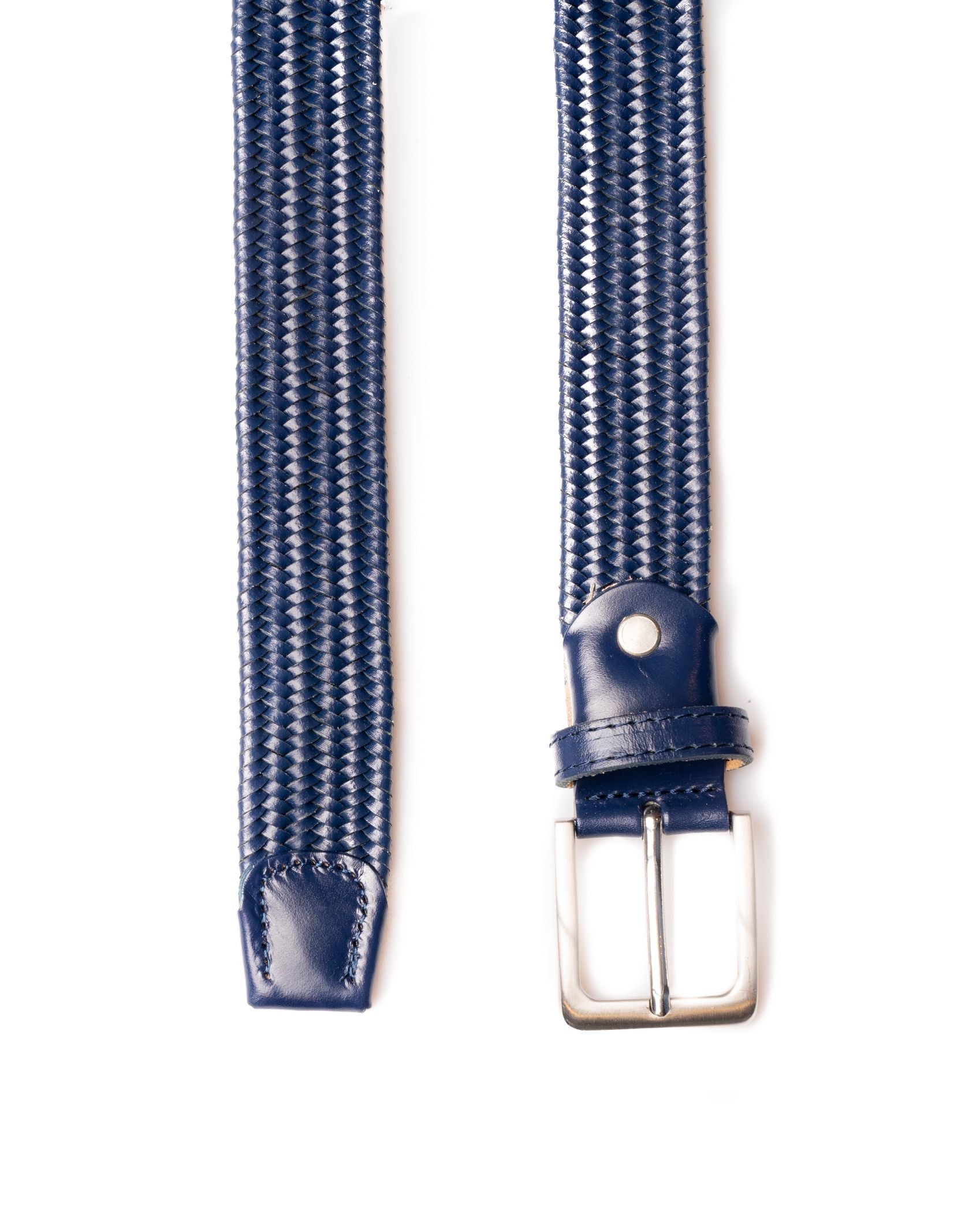 CINTURA IN PELLE CON INTRECCIO STRETTO BLU