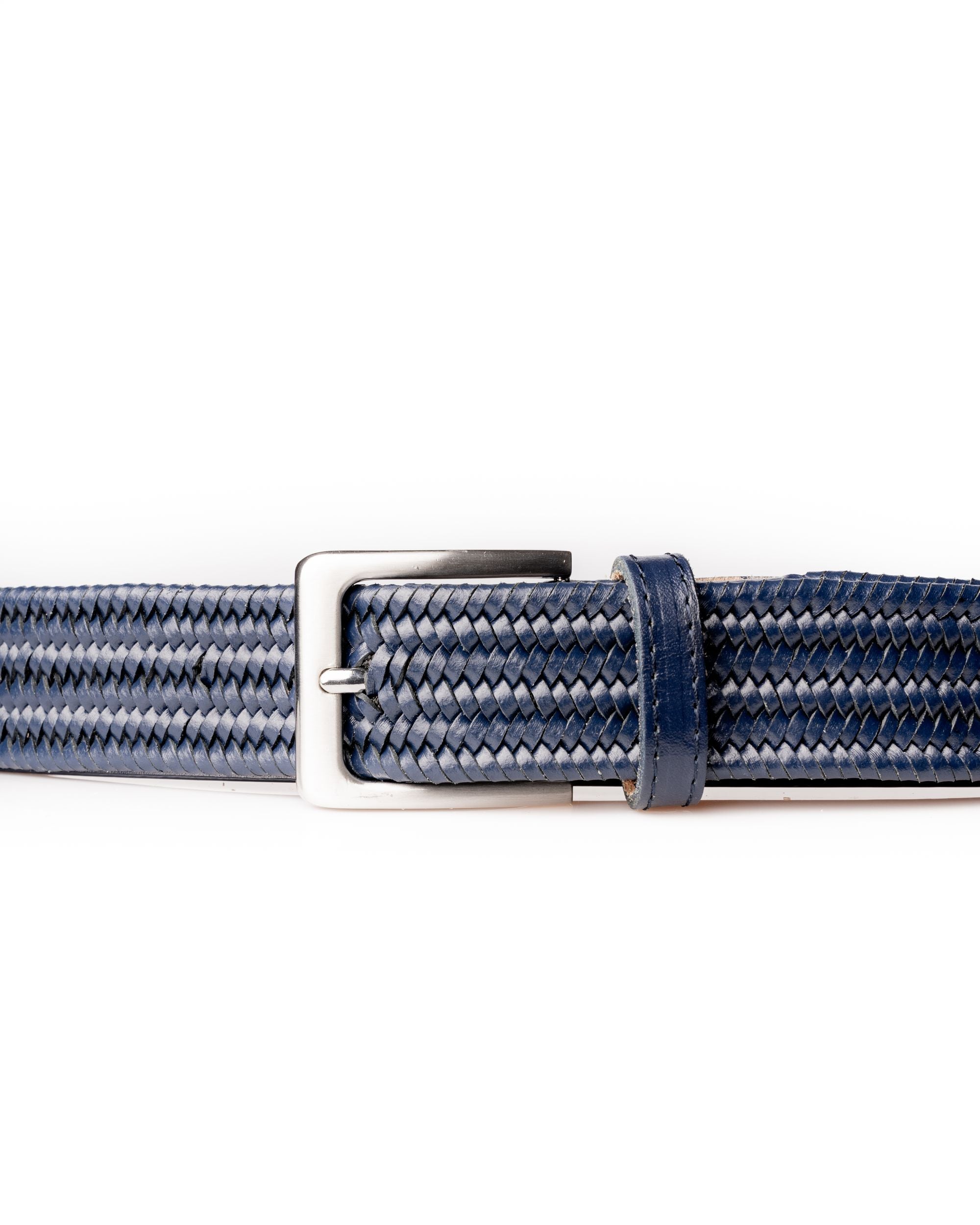 CINTURA IN PELLE CON INTRECCIO STRETTO BLU