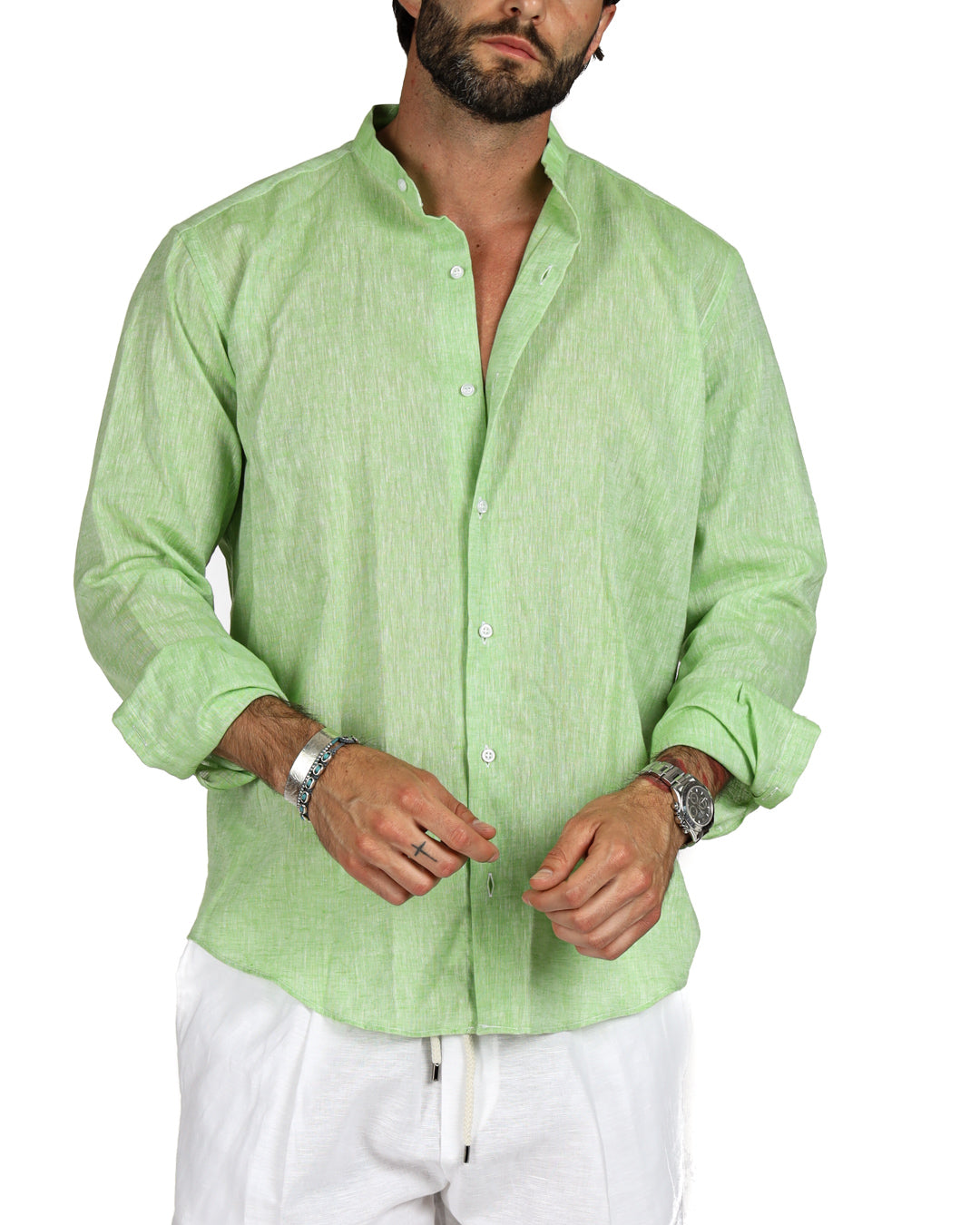 Positano - Chemise coréenne en lin vert pomme