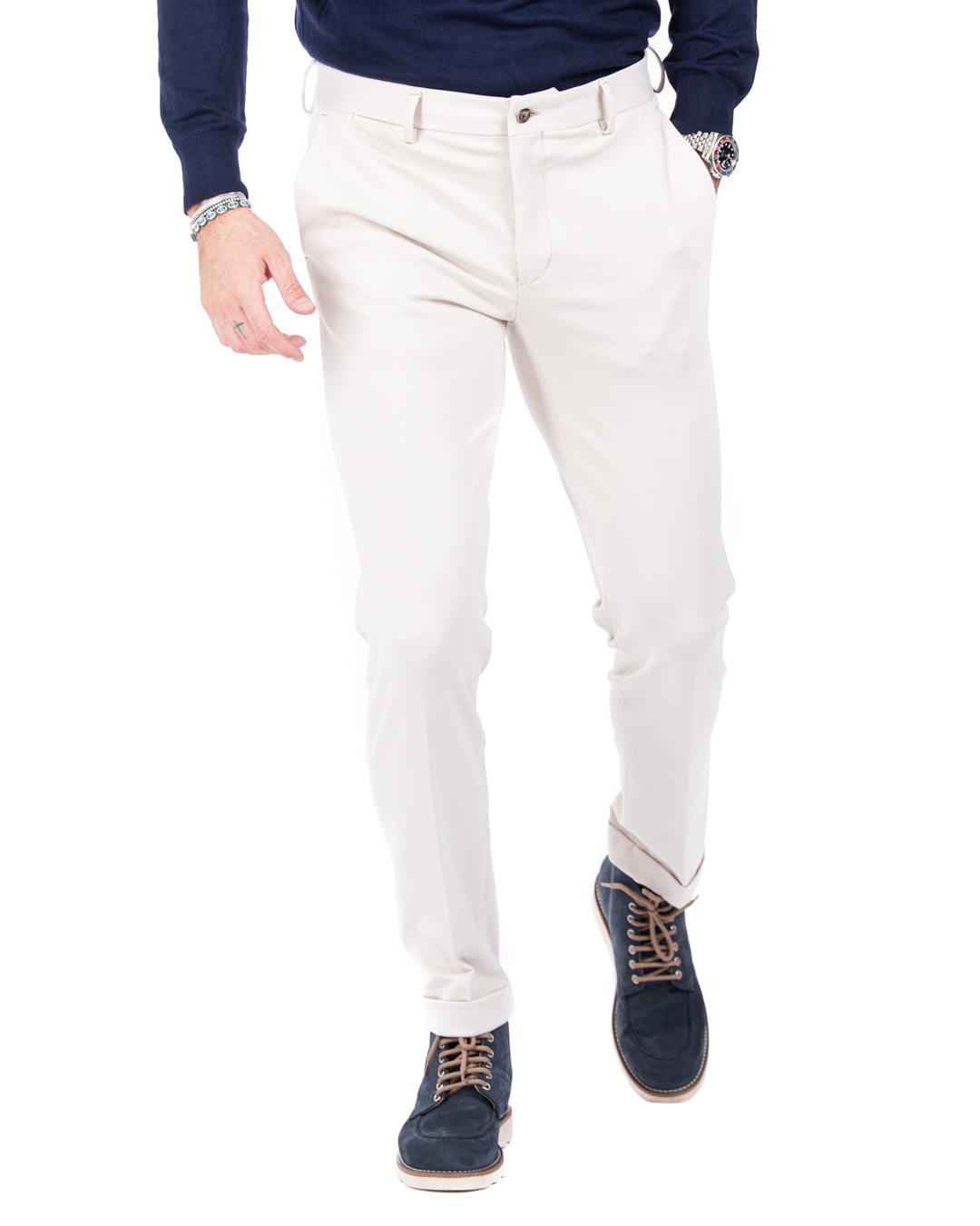 Mustang - cream milan stitch trousers