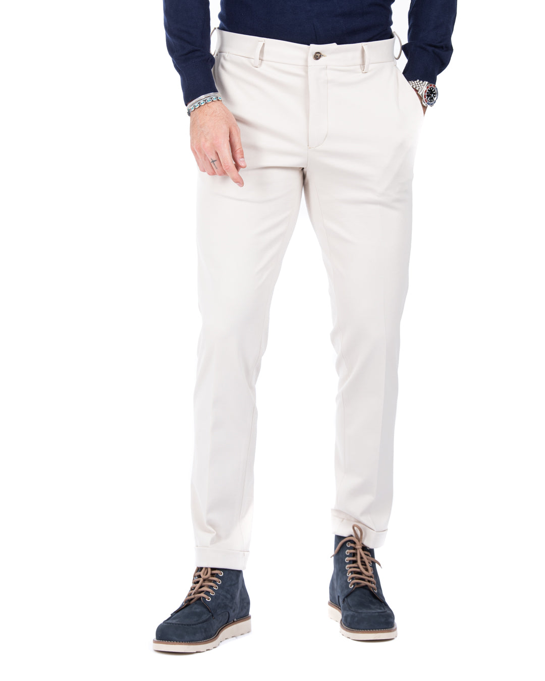 Mustang - cream milan stitch trousers