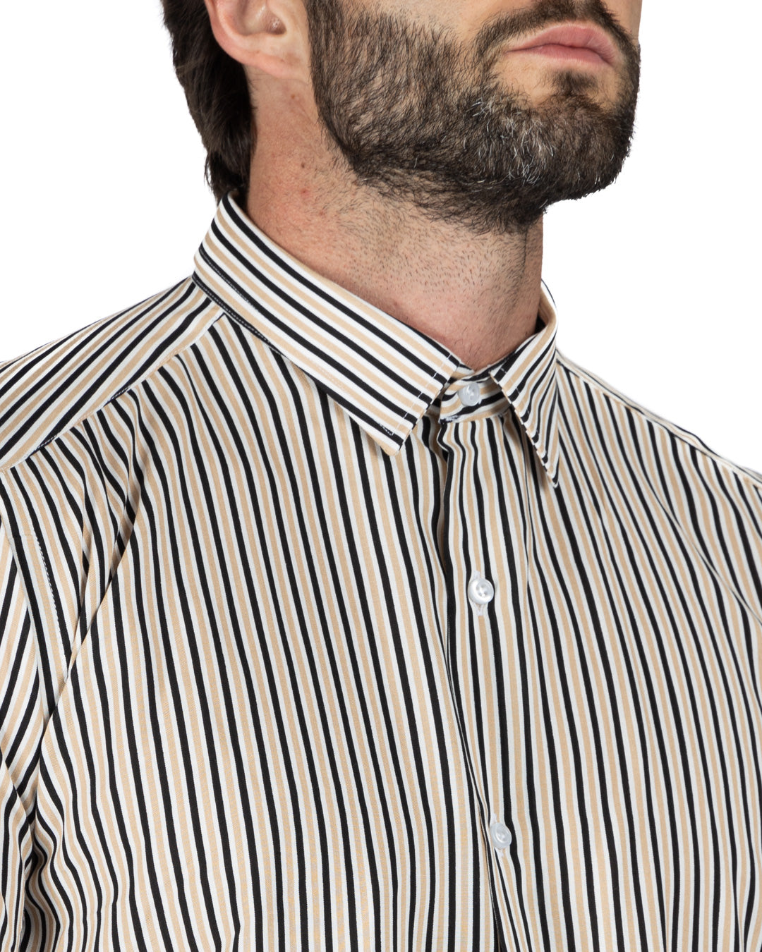 Barbuda - La chemise rayée classique beige à motifs