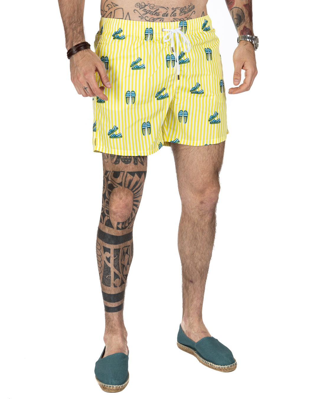 Maillot de bain - Motif espadrilles rayures jaunes