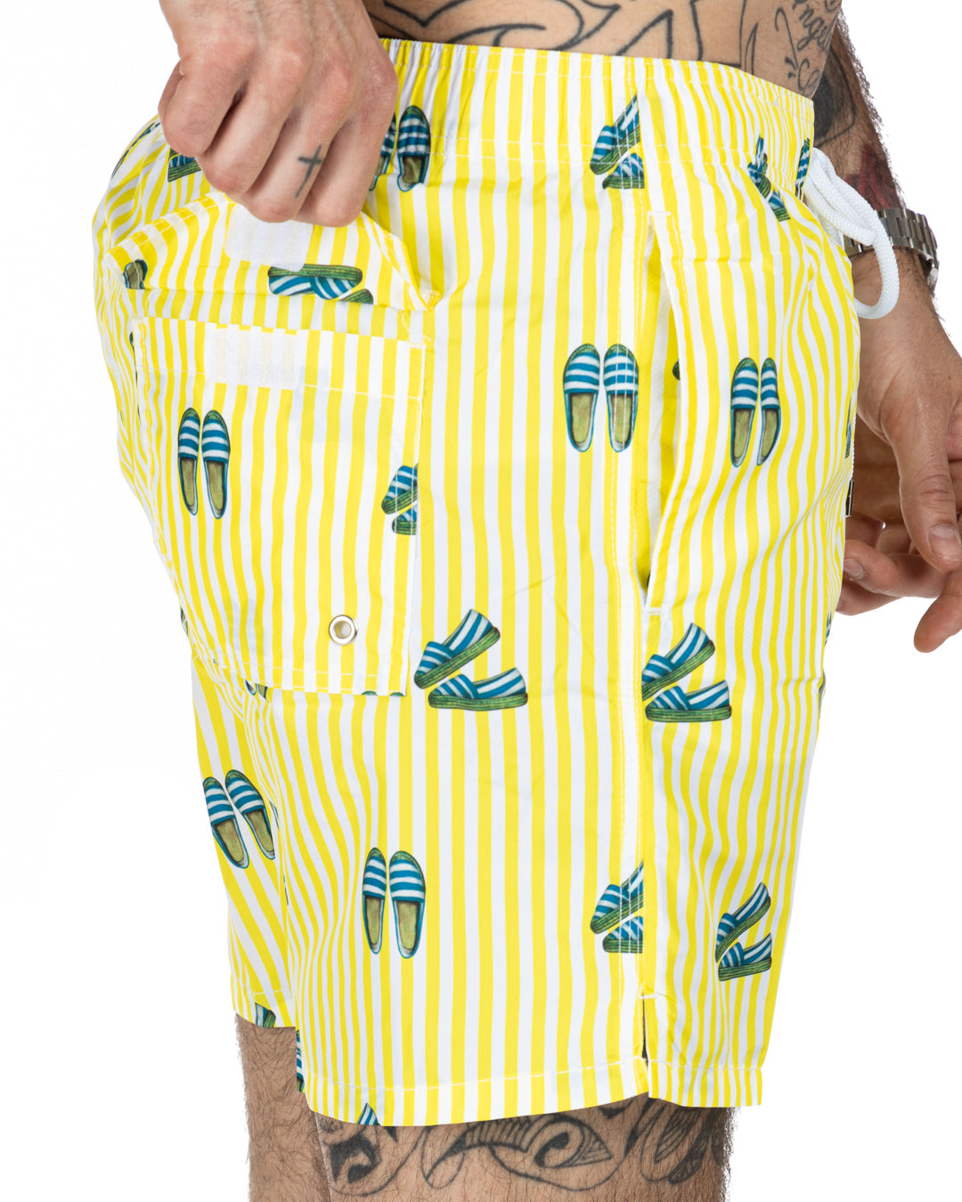 Maillot de bain - Motif espadrilles rayures jaunes