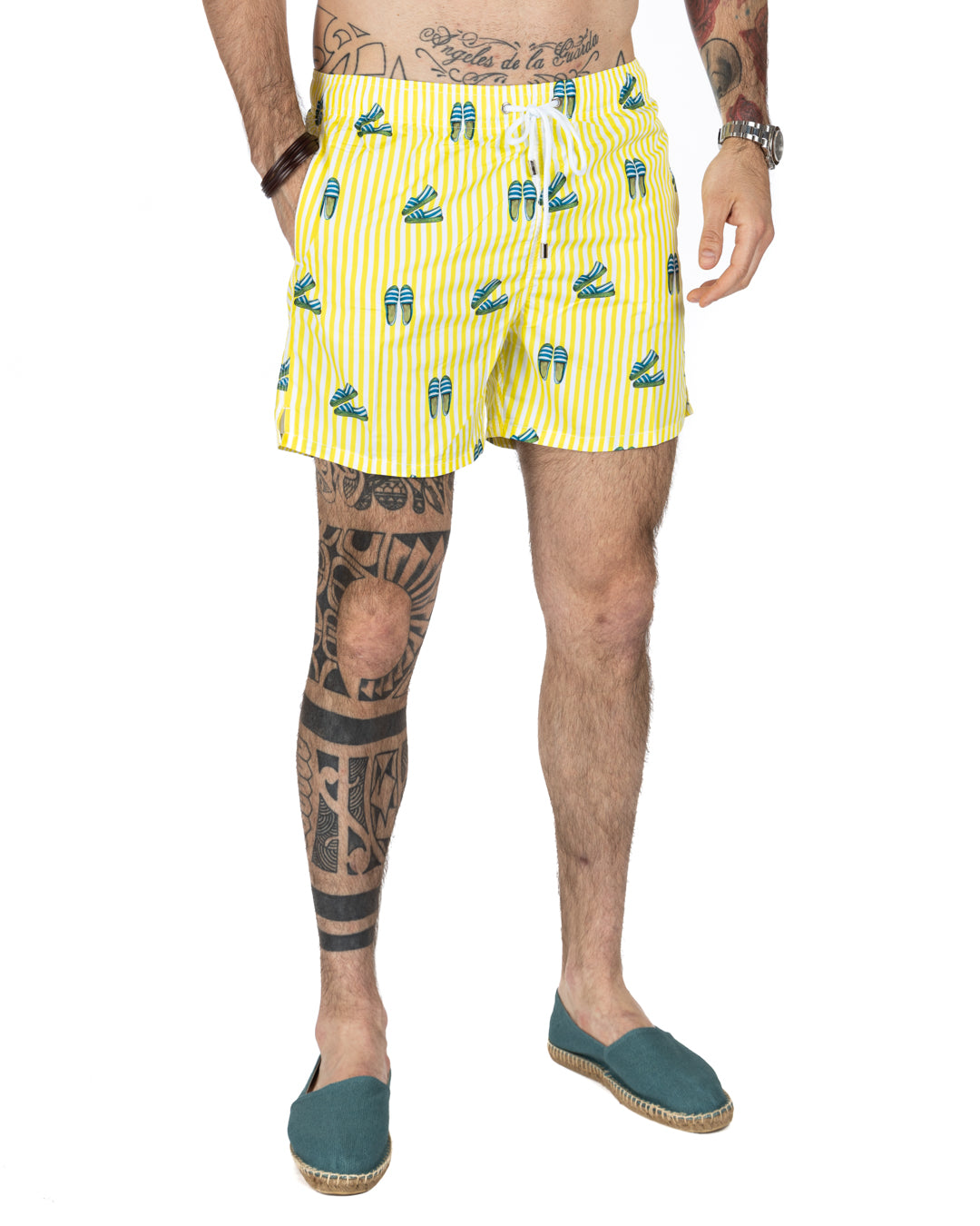 Maillot de bain - Motif espadrilles rayures jaunes