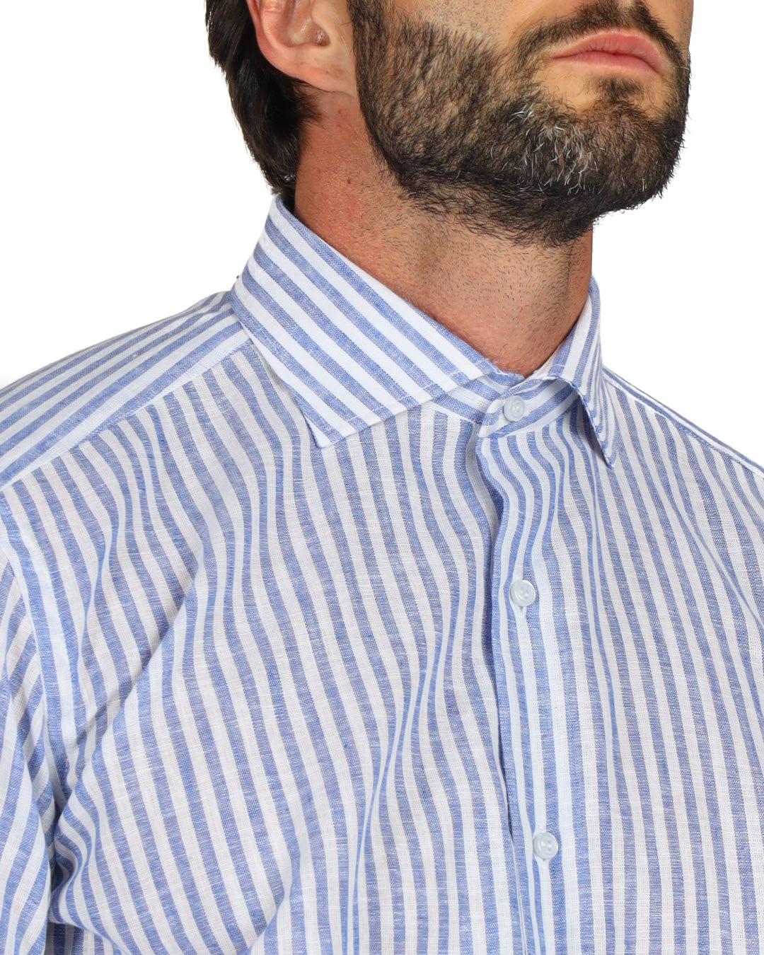 Ischia - Classic light blue narrow striped linen shirt