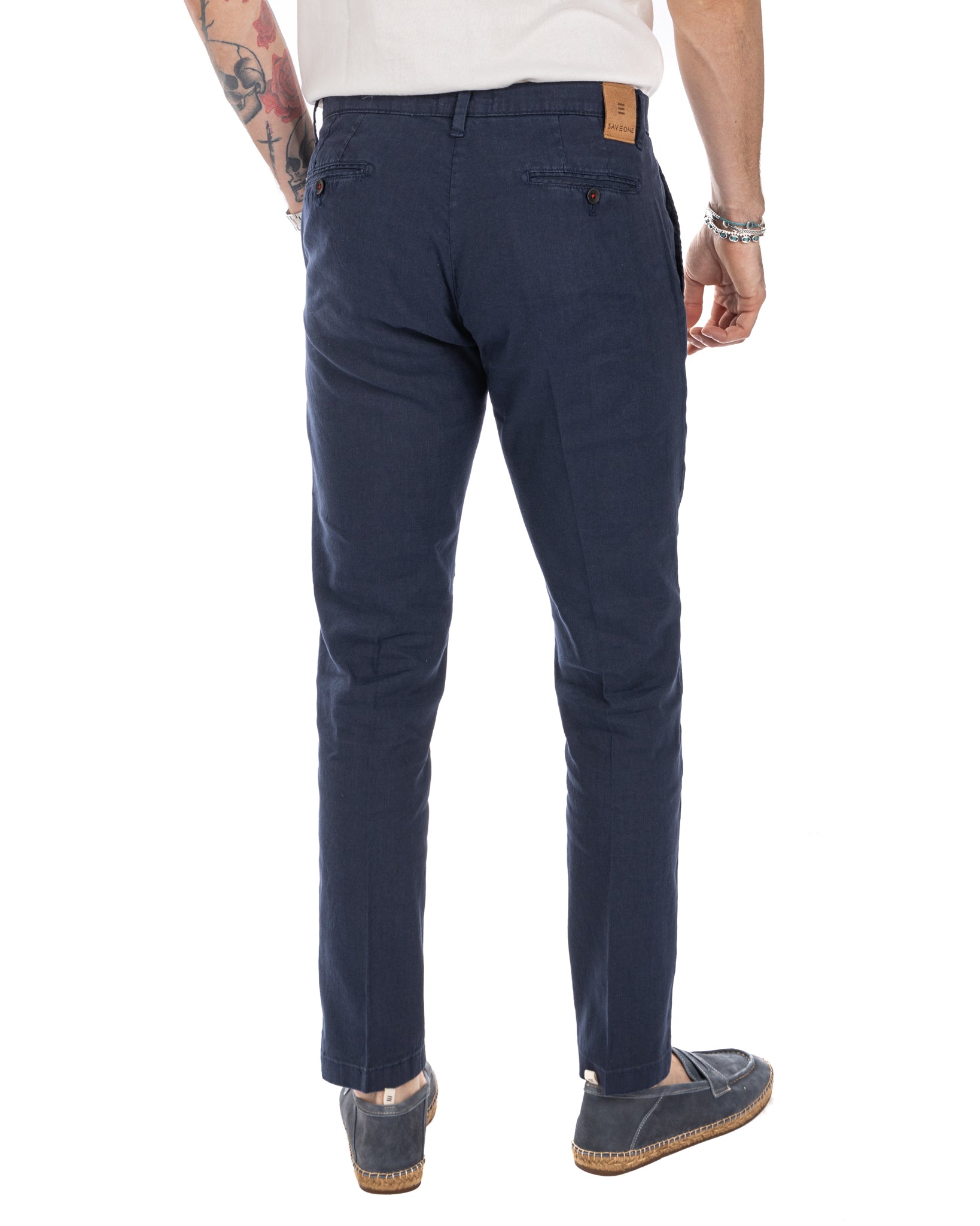 Didier - pantalone blu in lino stretch