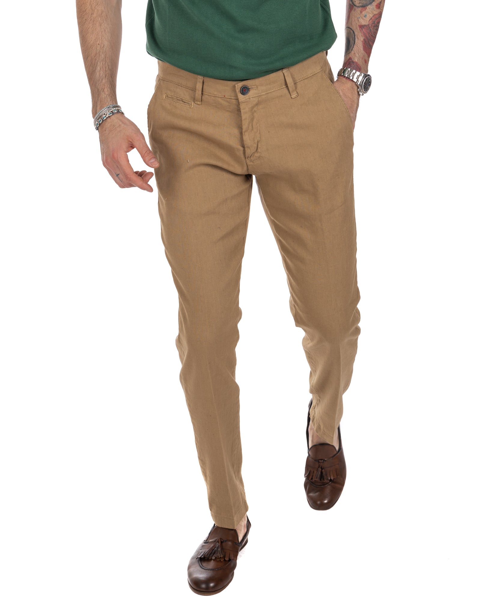 Didier - pantalone biscotto in lino stretch