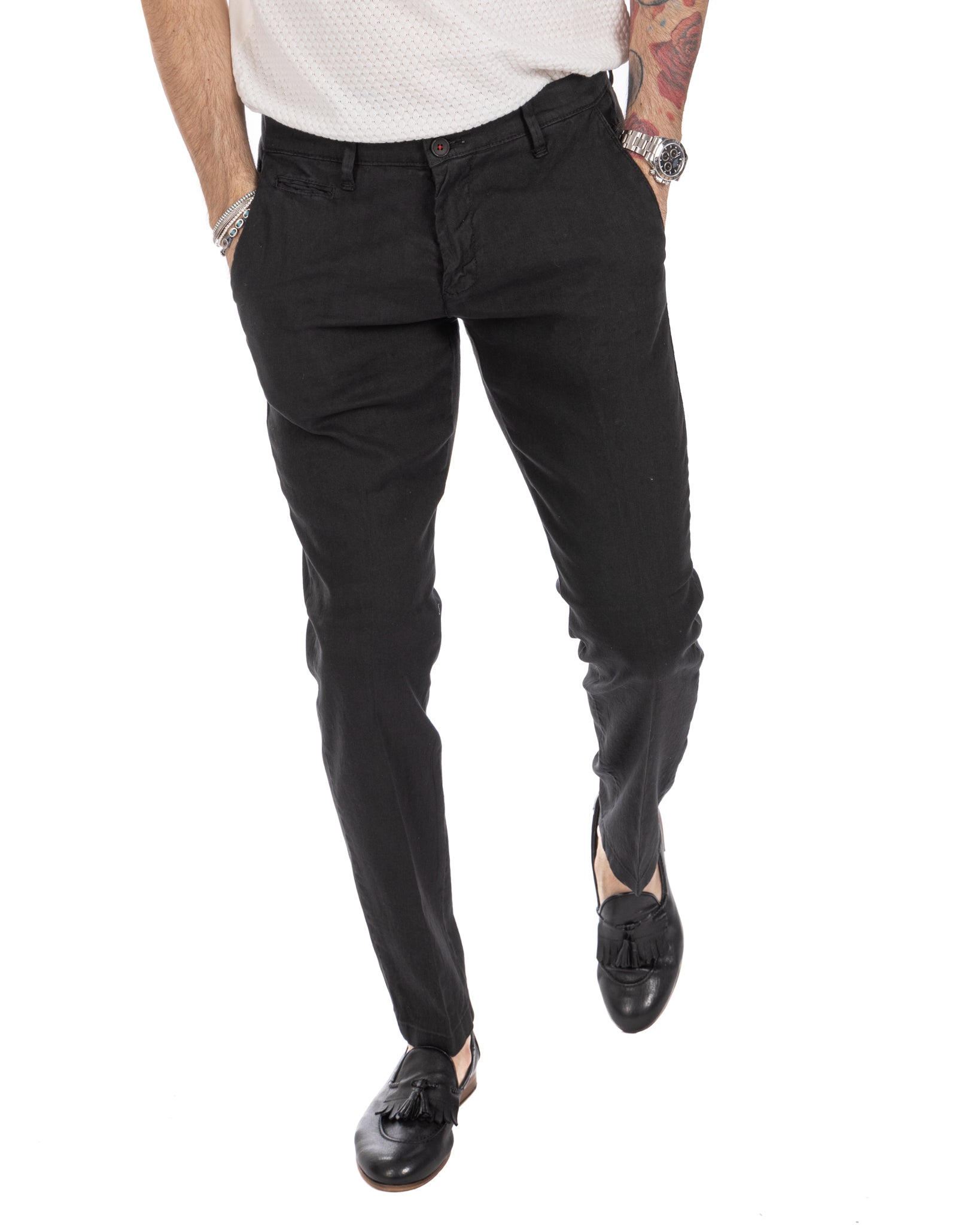 Didier - pantalon en lin stretch noir