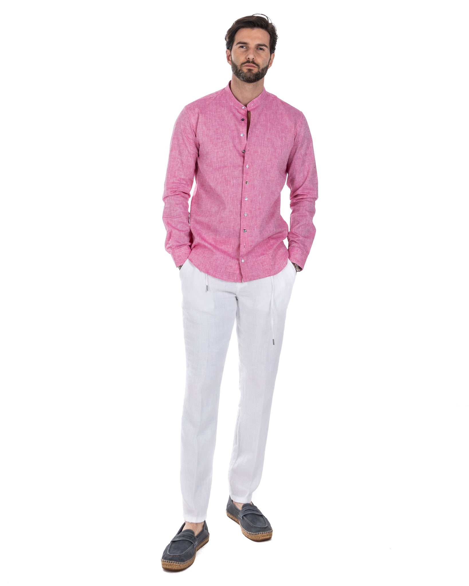 Positano - fuchsia linen Korean shirt