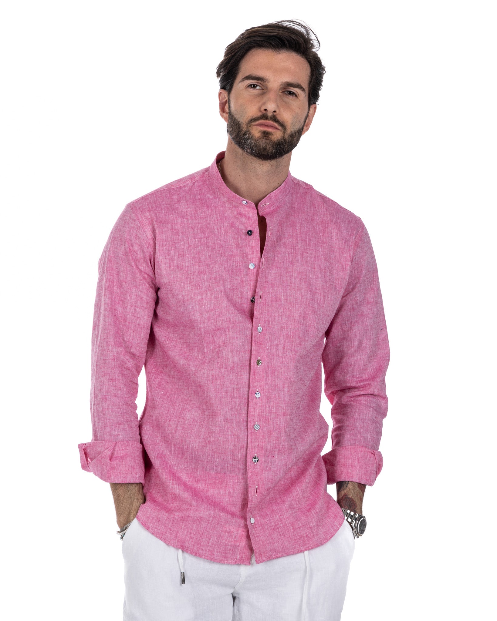 Positano - fuchsia linen Korean shirt