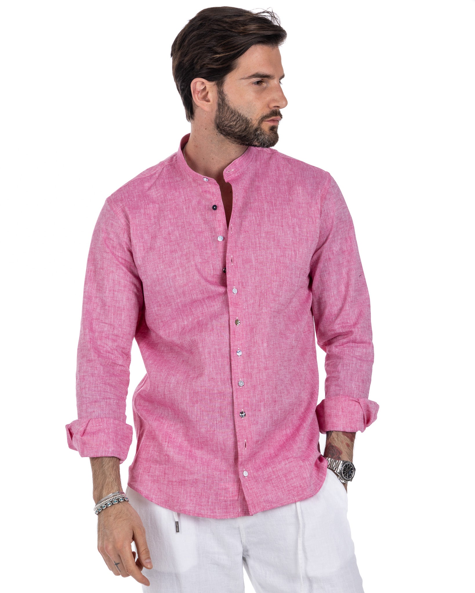 Positano - fuchsia linen Korean shirt