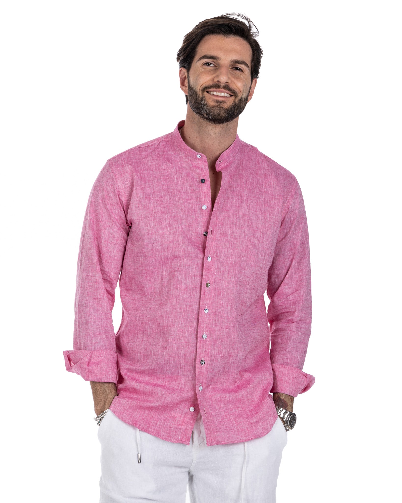 Positano - fuchsia linen Korean shirt