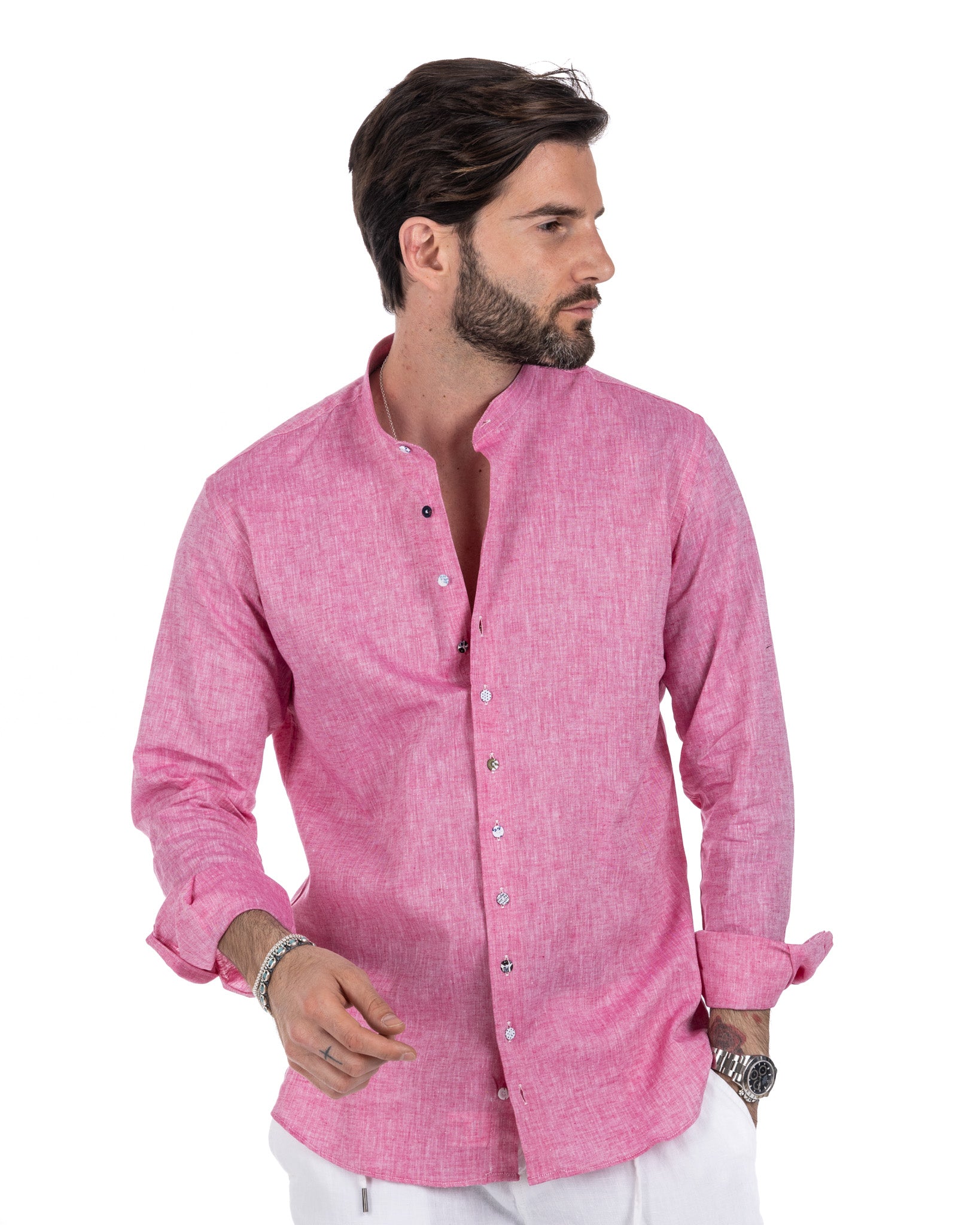 Positano - fuchsia linen Korean shirt