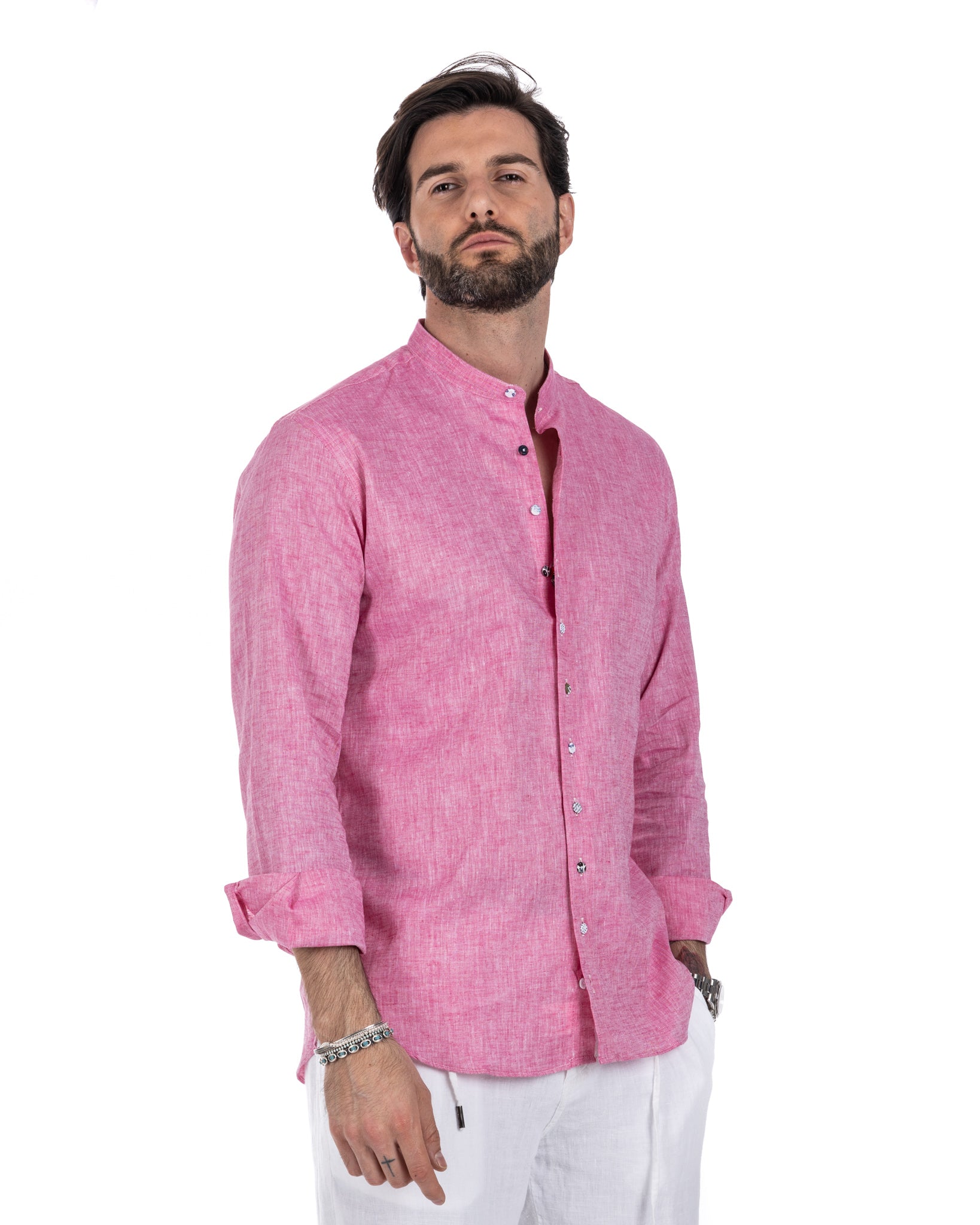 Positano - fuchsia linen Korean shirt