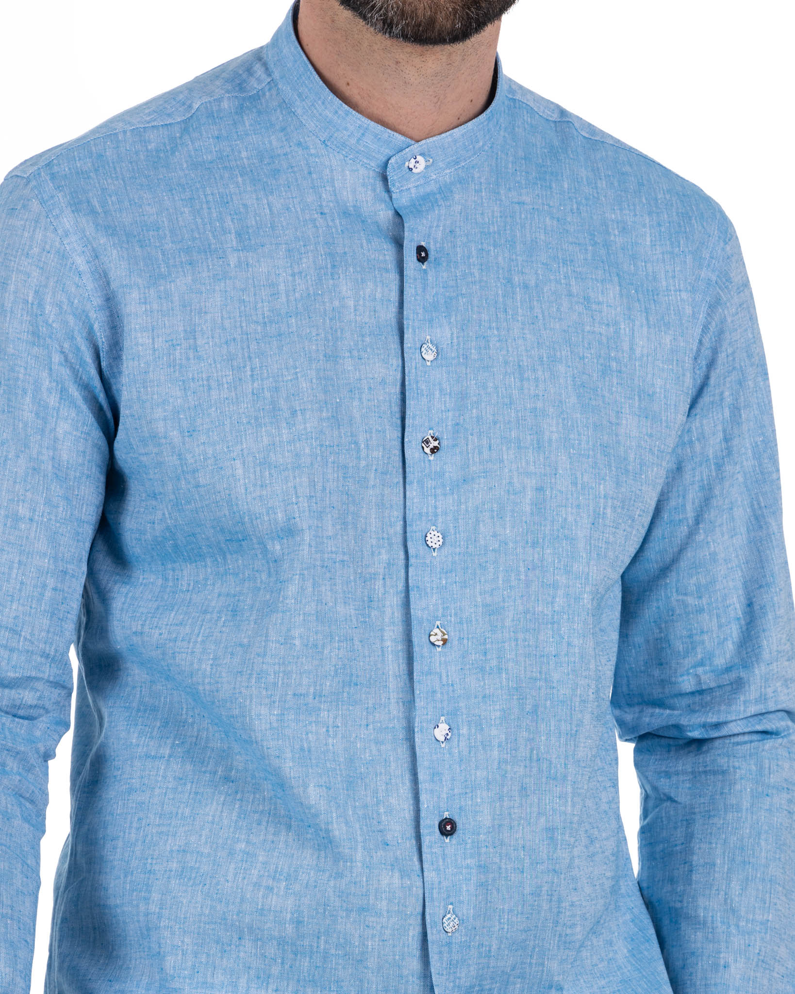 Positano - chemise coréenne en lin turquoise