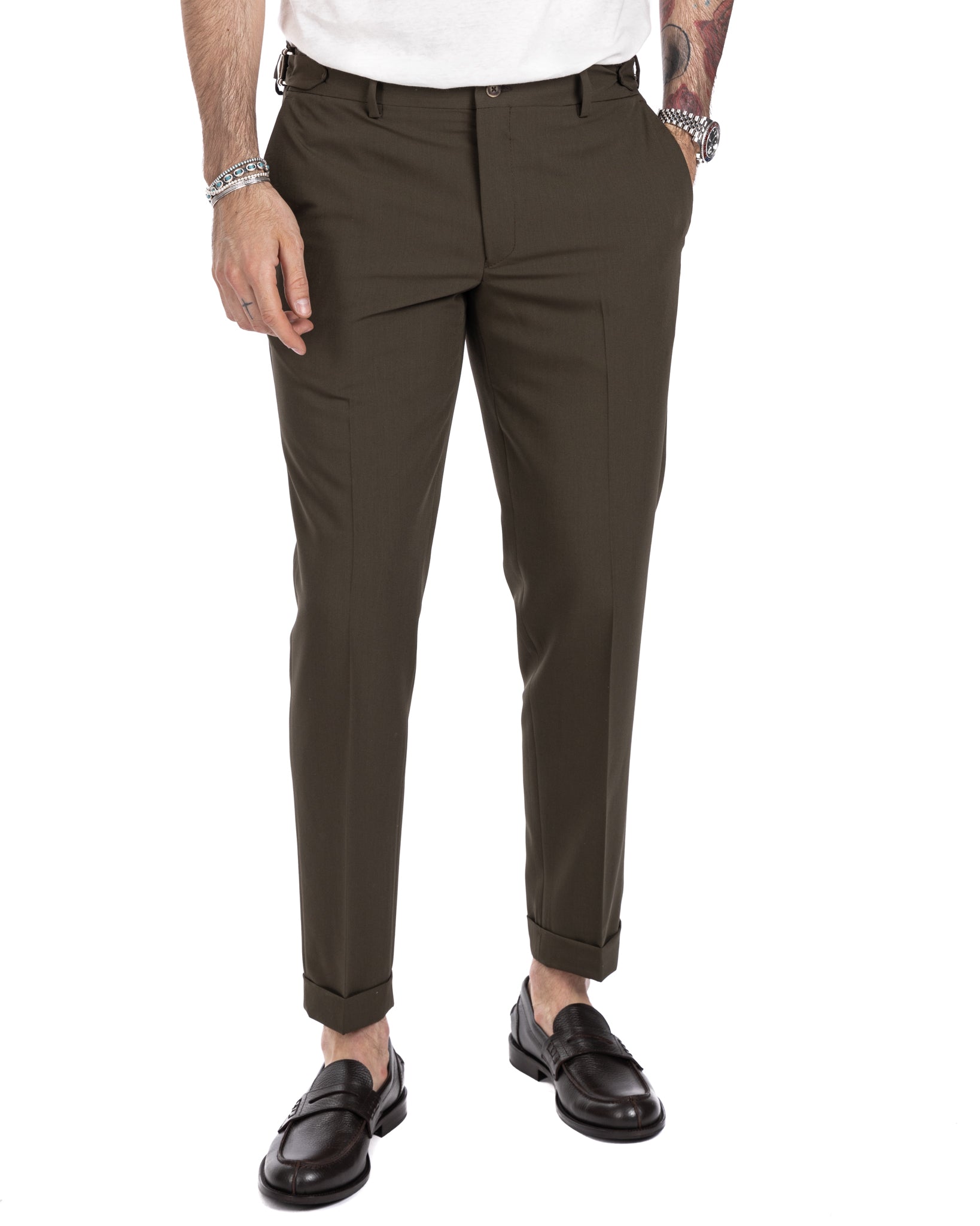 Trani - trousers with military buckles