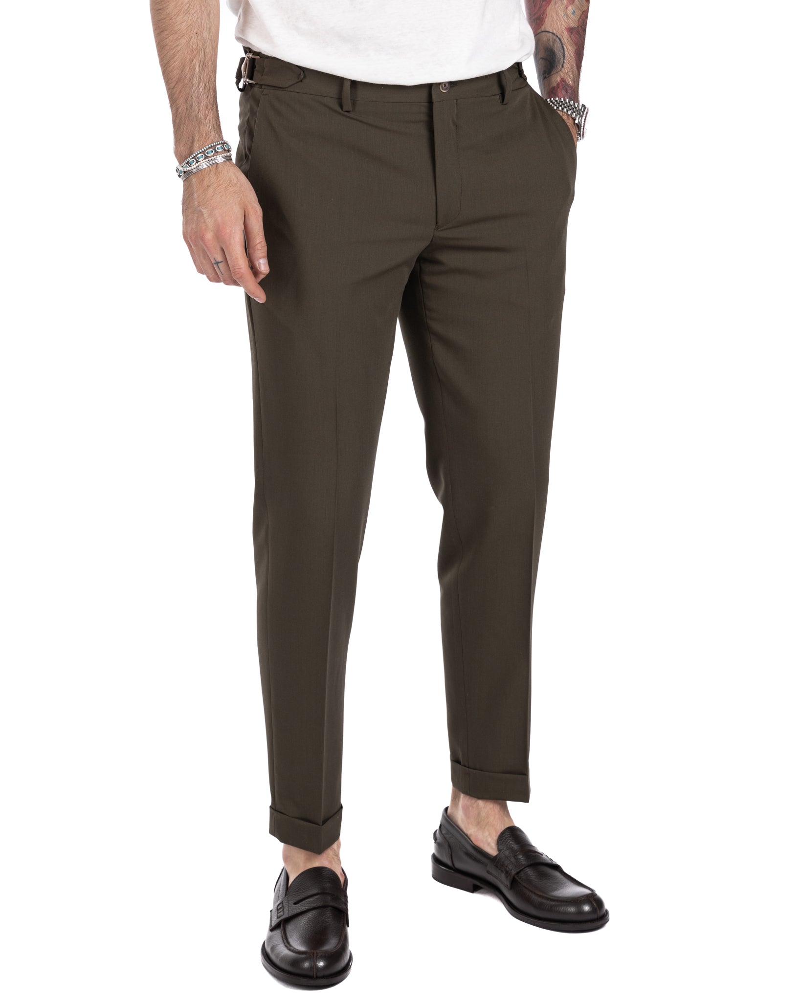 Trani - trousers with military buckles
