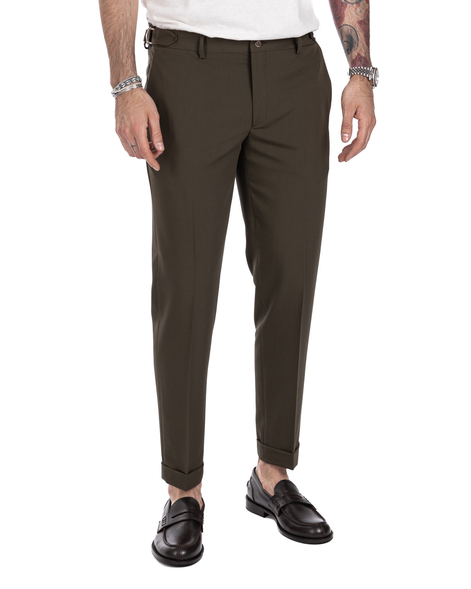 Trani - trousers with military buckles