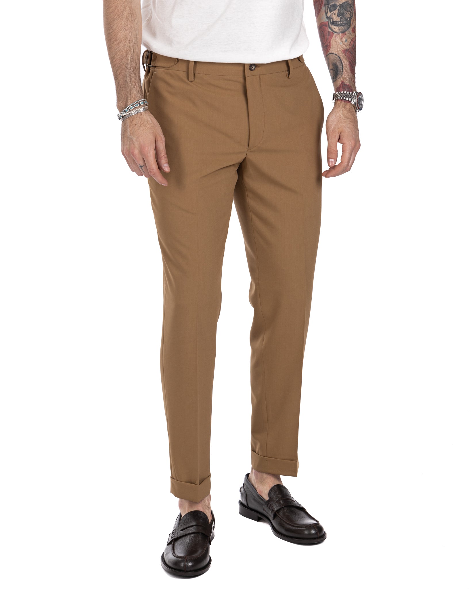 Trani - pantalone con fibbie beige