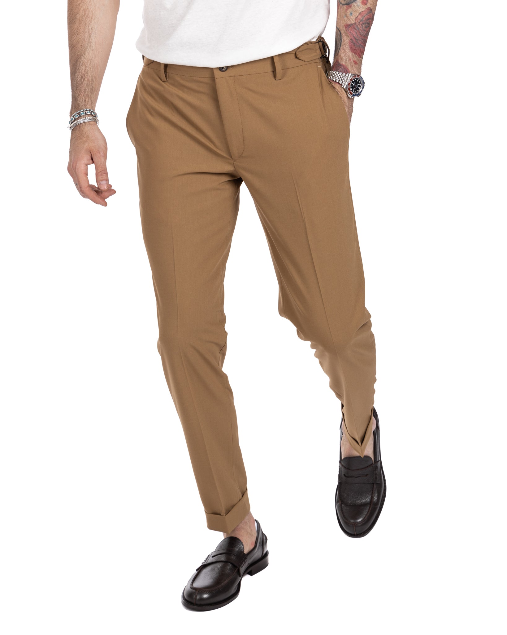Trani - pantalone con fibbie beige