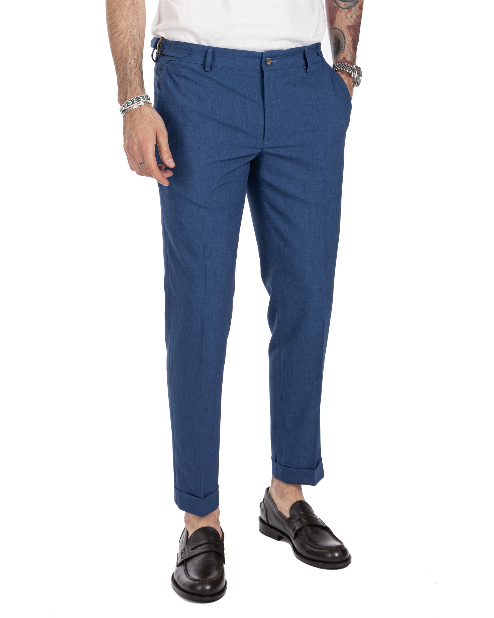 Trani - denim trousers with buckles