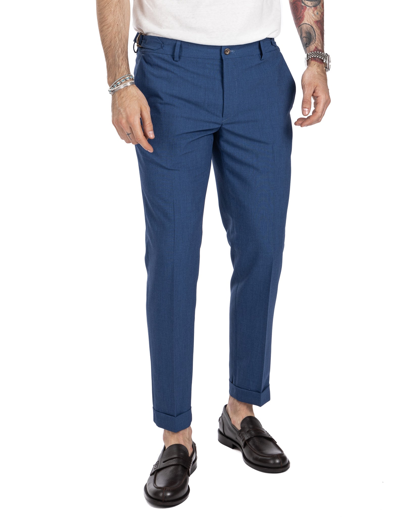 Trani - denim trousers with buckles
