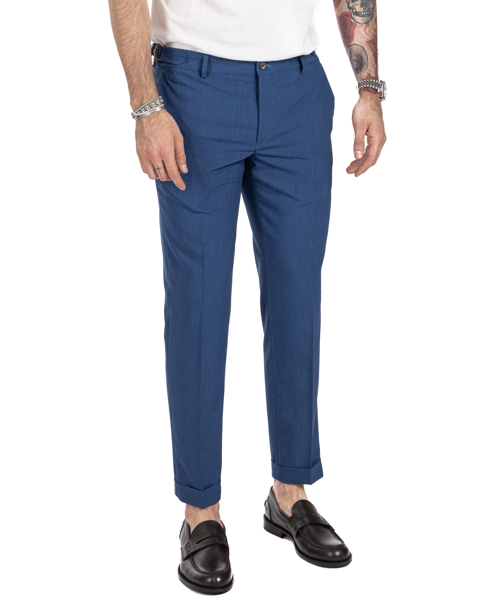 Trani - denim trousers with buckles