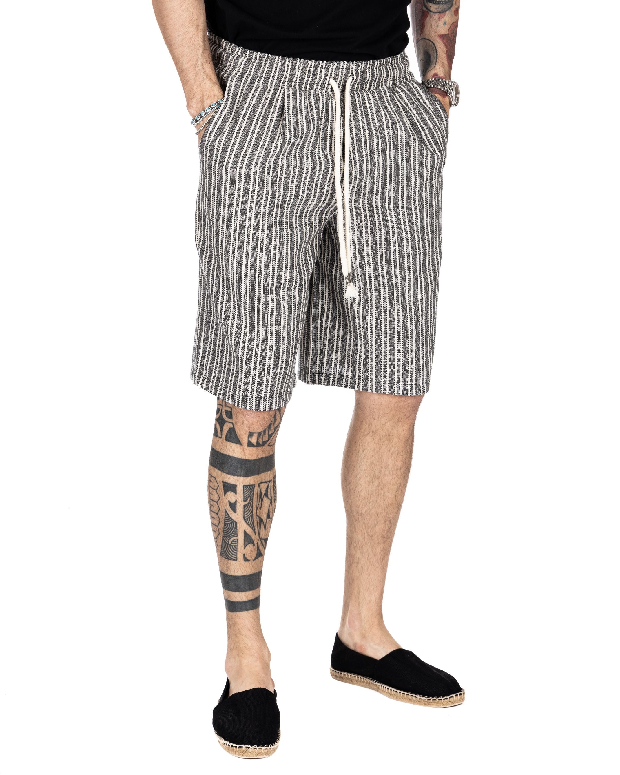 DANDY - BLACK PINSTRIPE BERMUDA SHORTS