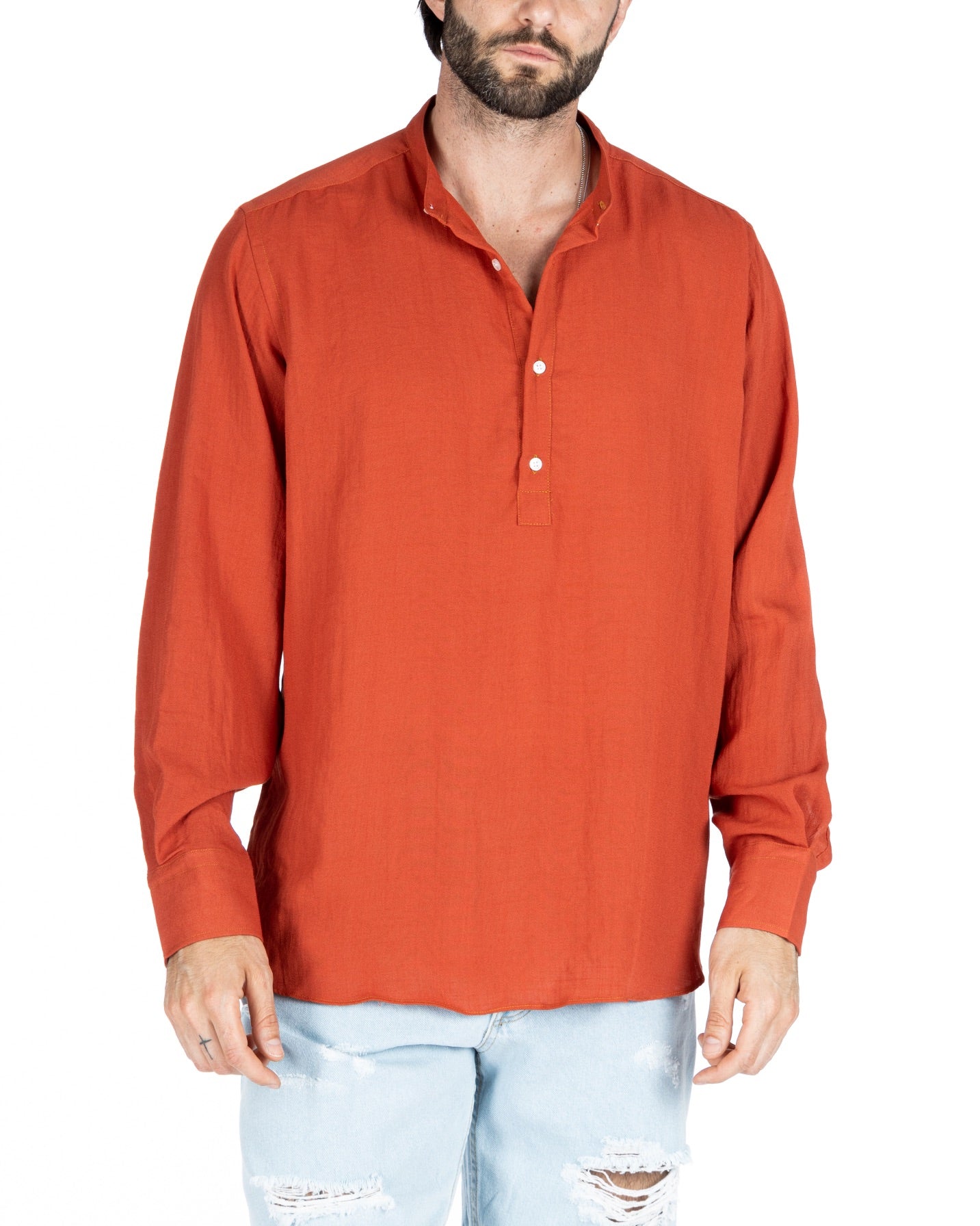 SERAFINO - FIVE BUTTON SHIRT IN CORAL LINEN