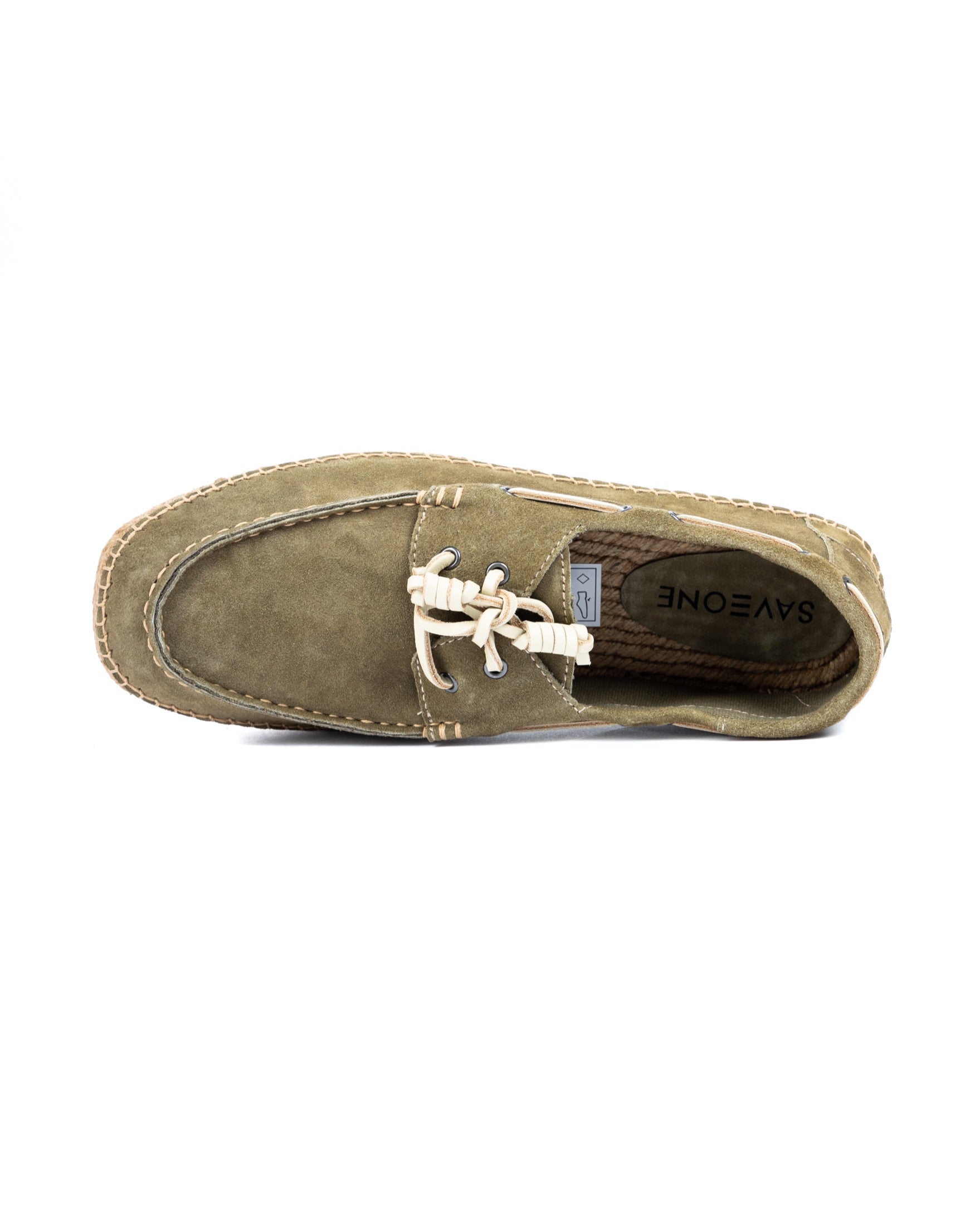 Pompeii - green suede boat with rope bottom