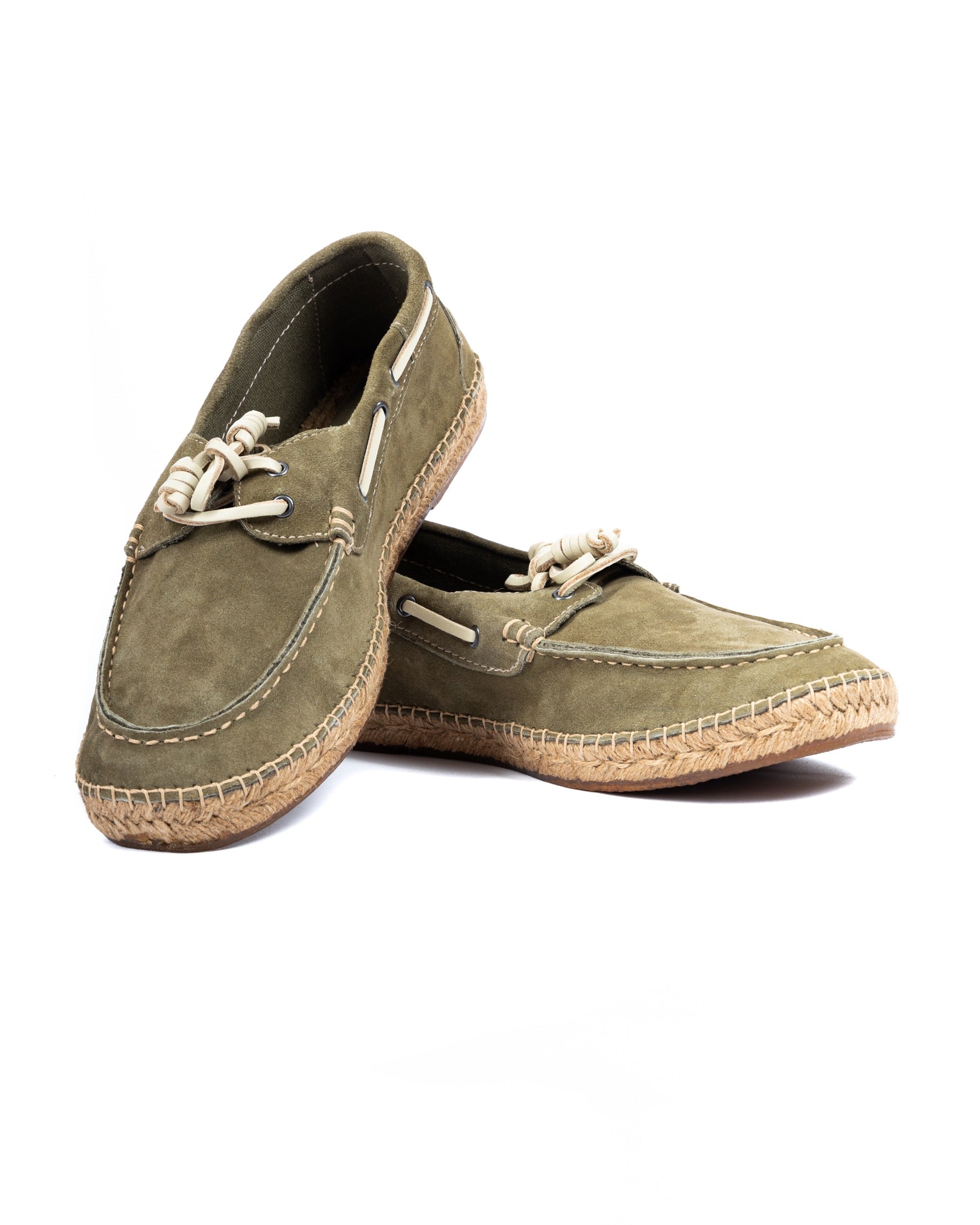 Pompeii - green suede boat with rope bottom