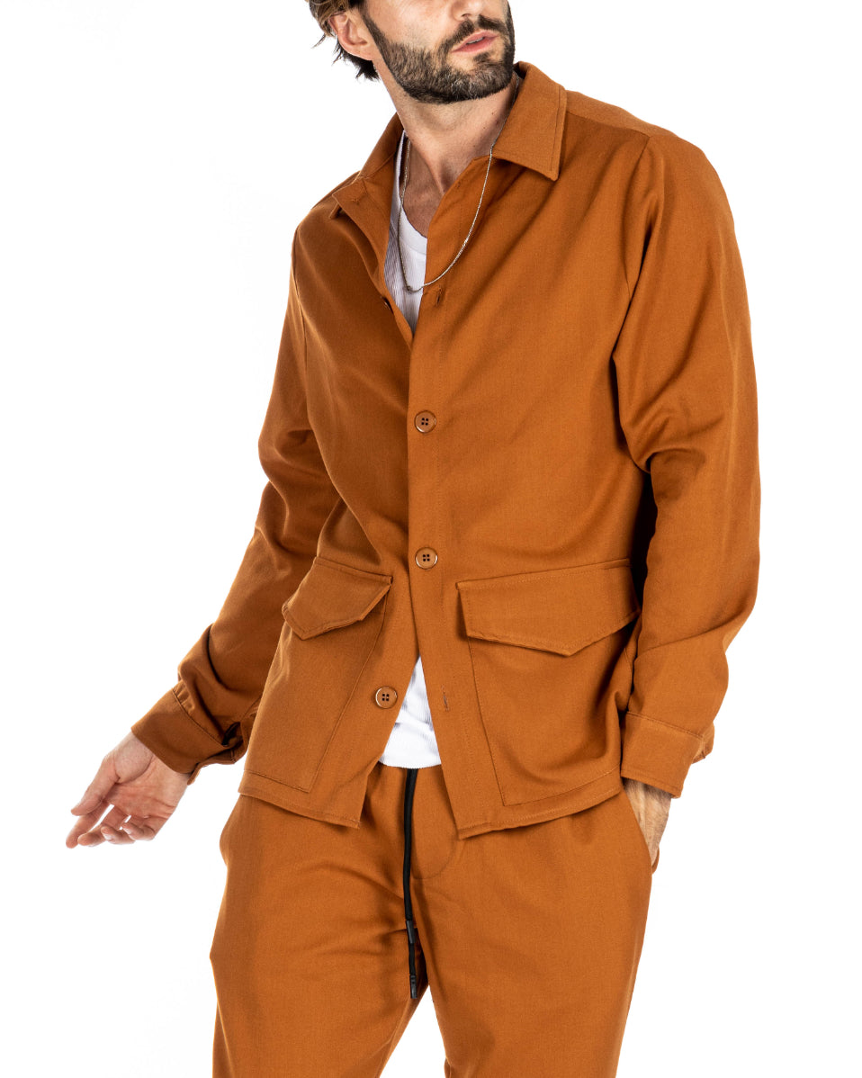 WILLIAM - CHEMISE CAMEL A GRANDES POCHES