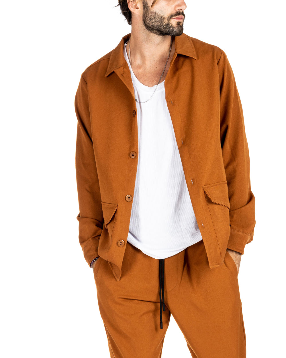 WILLIAM - CAMEL SHIRT WITH BIG POCKETS