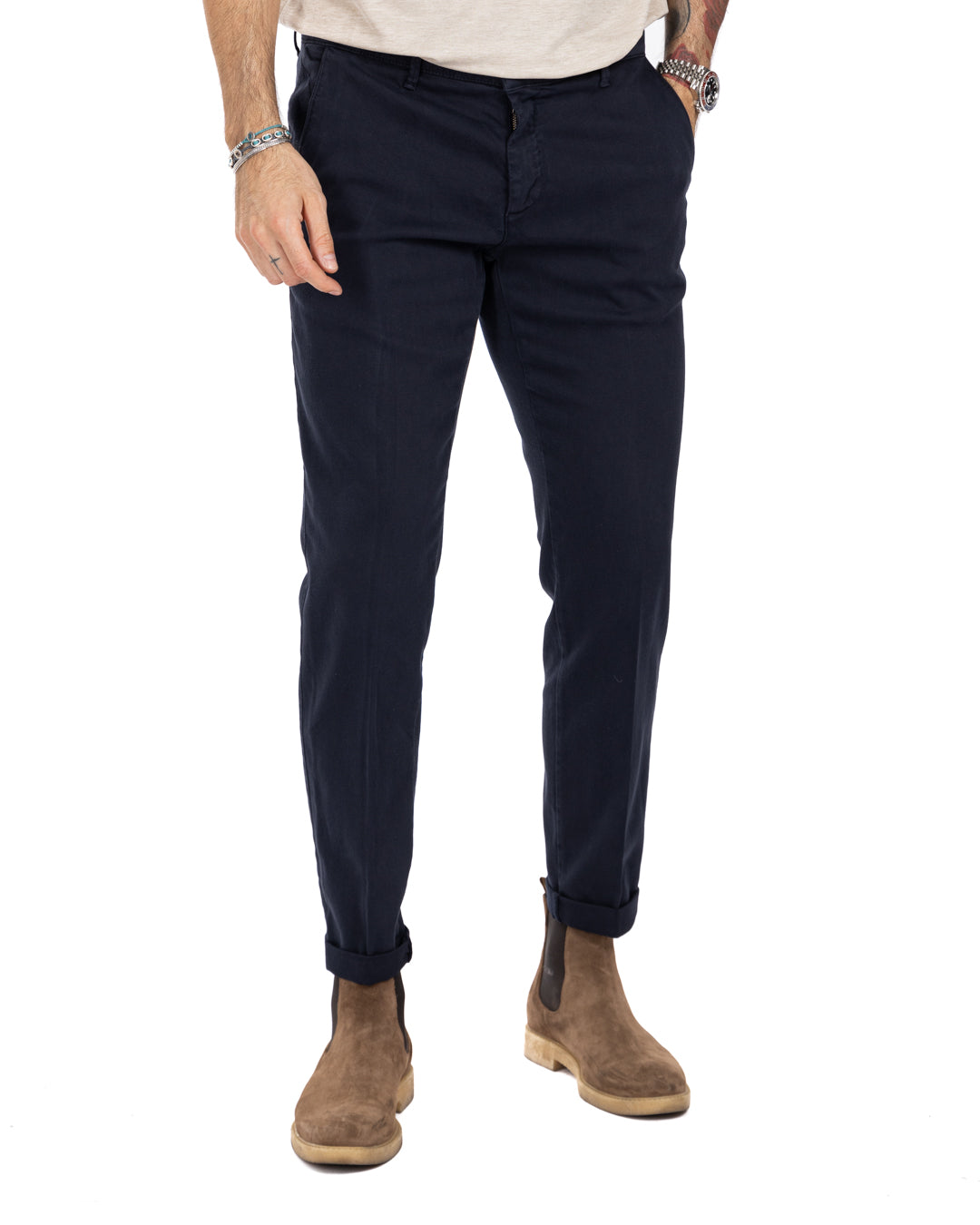 Jack trousers in blue textured cotton