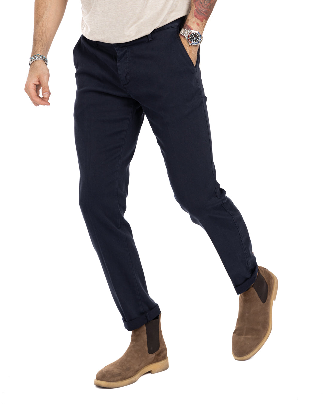 Jack trousers in blue textured cotton